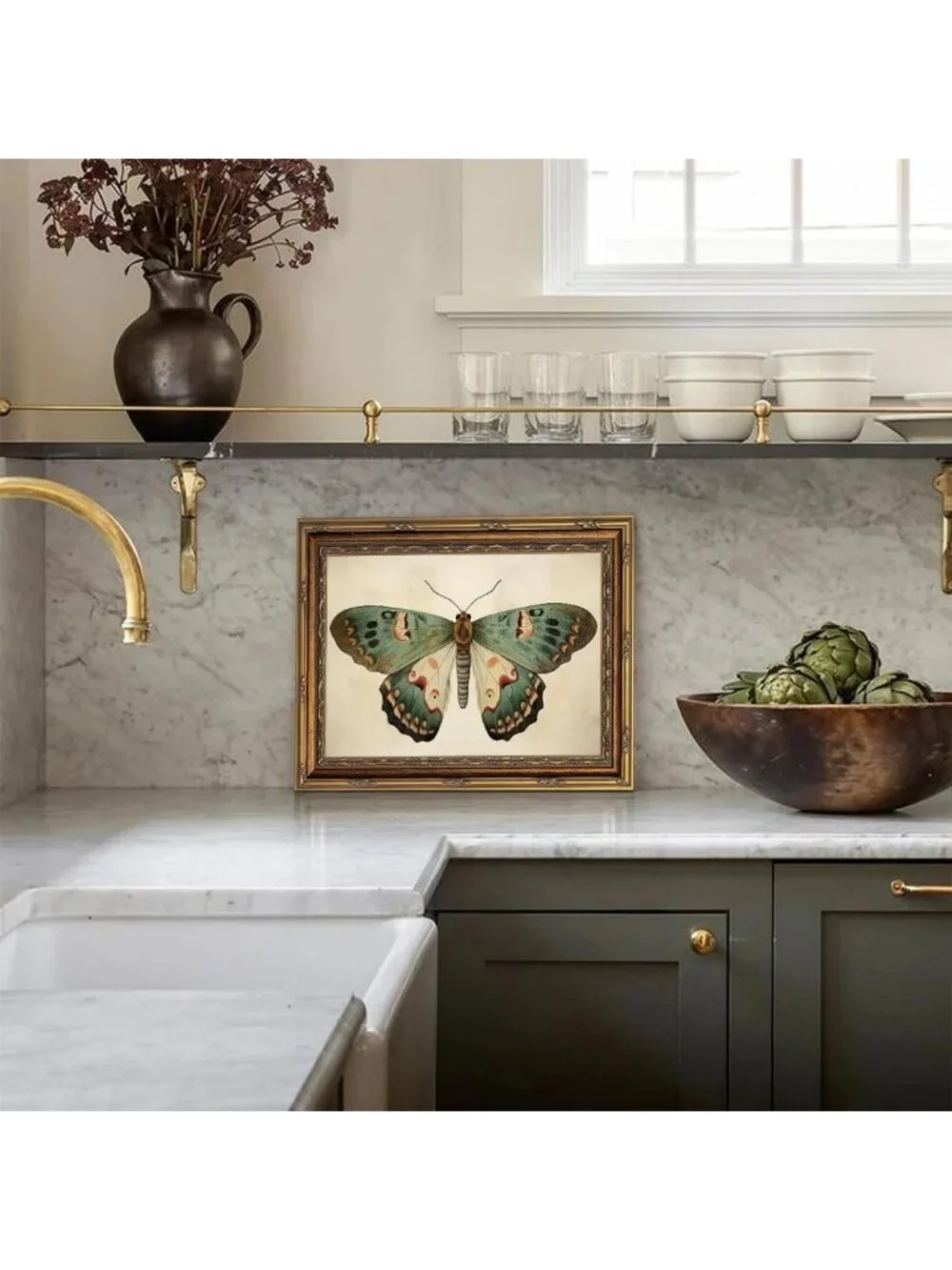 Vintage Gold Framed Butterfly Canvas Art | Retro Insect Wall Decor 16x24